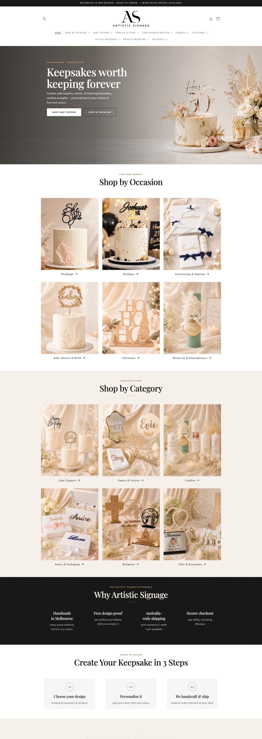 The rebuilt Artistic Signage Shopify storefront