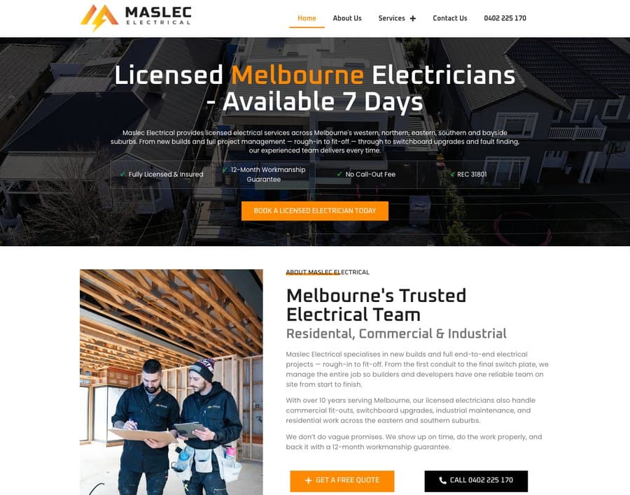 The Maslec Electrical website built by Scale360